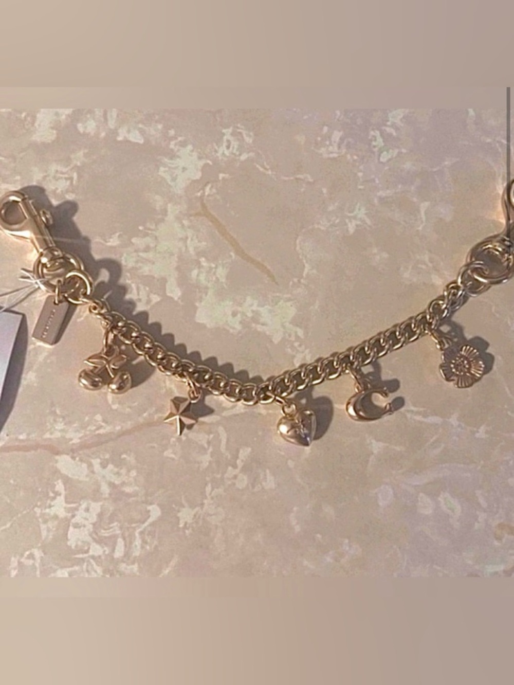 Gold Charm Strap with Heart, Star, Cherry, Flower Charms